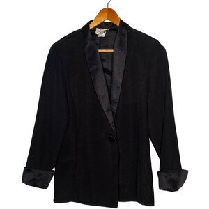 VTG Portfolio Black Blazer Size 7-8 With Satin Lapels & Cuffs USA Office Evening